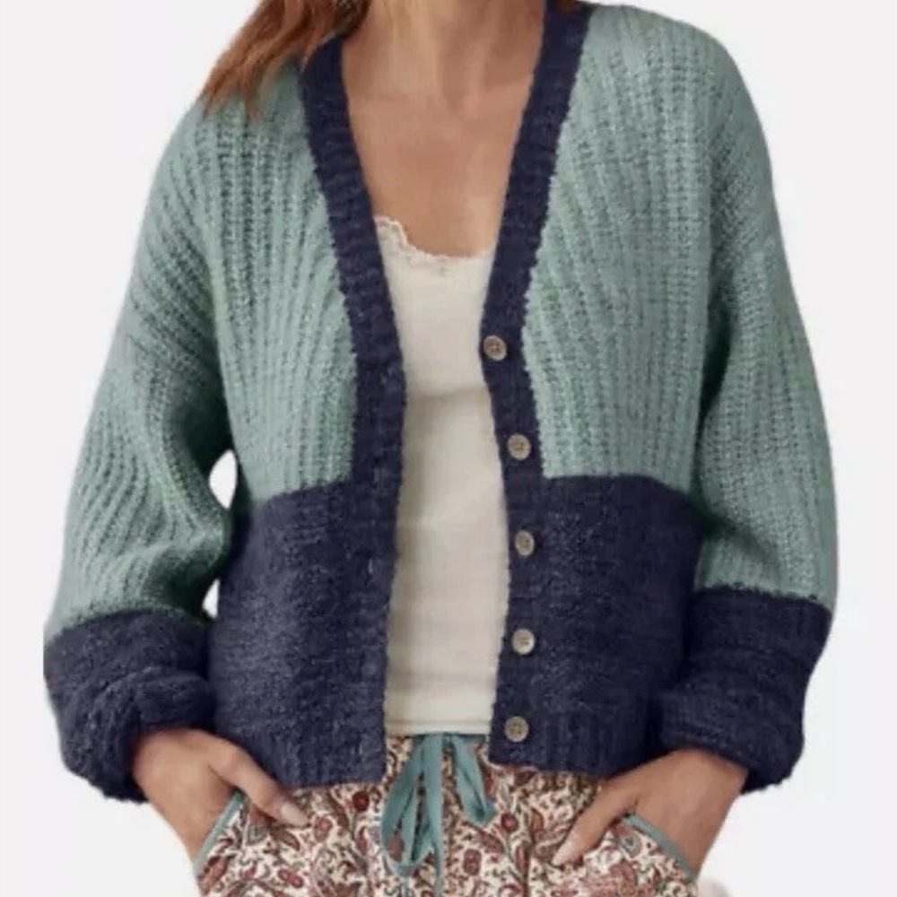 SUNDANCE JUDY COLORBLOCK CARDIGAN WOOL BLEND SZ M - OVERSIZED